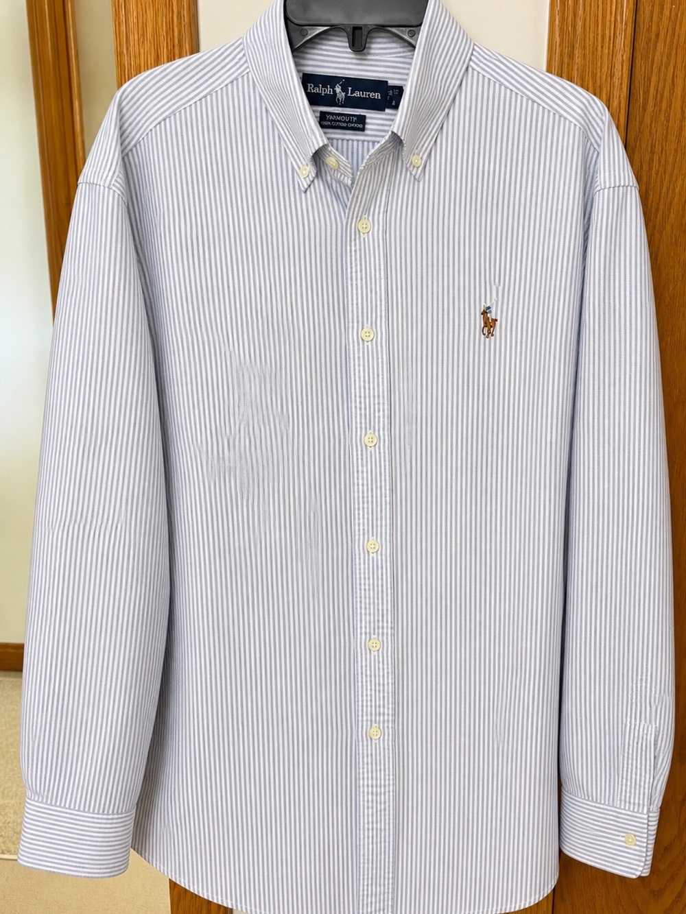 Ralph Lauren Light Blue and White Pinstripe Button-Down Dress Shirt